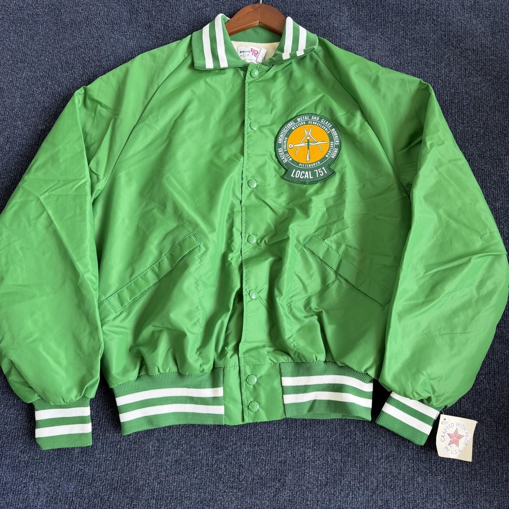 Vintage King Louie Pro Fit Jacket Mens Large Green Bomber Snap Union Local 751